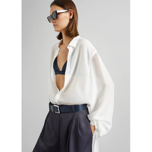 The Frankie Shop Nina Silk Bralette - Navy - Oversized Minimalist Tops in Blue - Shop at Luxury Shoes 