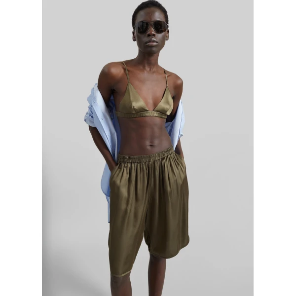 The Frankie Shop Nina Silk Bralette - Olive - Oversized Minimalist Tops in Green - Shop at Luxury Shoes 