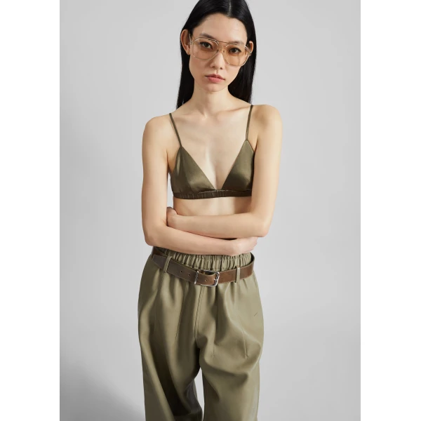 The Frankie Shop Nina Silk Bralette - Olive - Oversized Minimalist Tops in Green - Shop at Luxury Shoes 