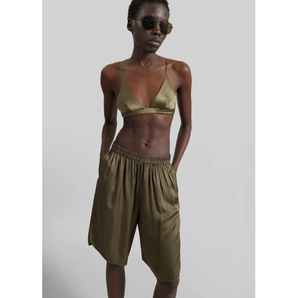 The Frankie Shop Nina Silk Bralette - Olive - Oversized Minimalist Tops in Green - Shop at Luxury Shoes 