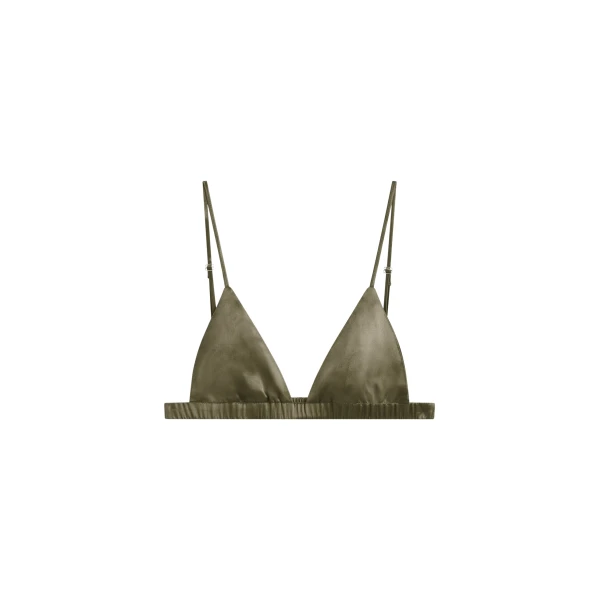 The Frankie Shop Nina Silk Bralette - Olive - Oversized Minimalist Tops in Green - Shop at Luxury Shoes 