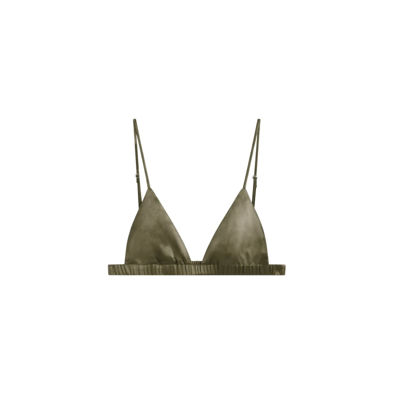 The Frankie Shop Nina Silk Bralette - Olive - Oversized Minimalist Tops in Green - Shop at Luxury Shoes 