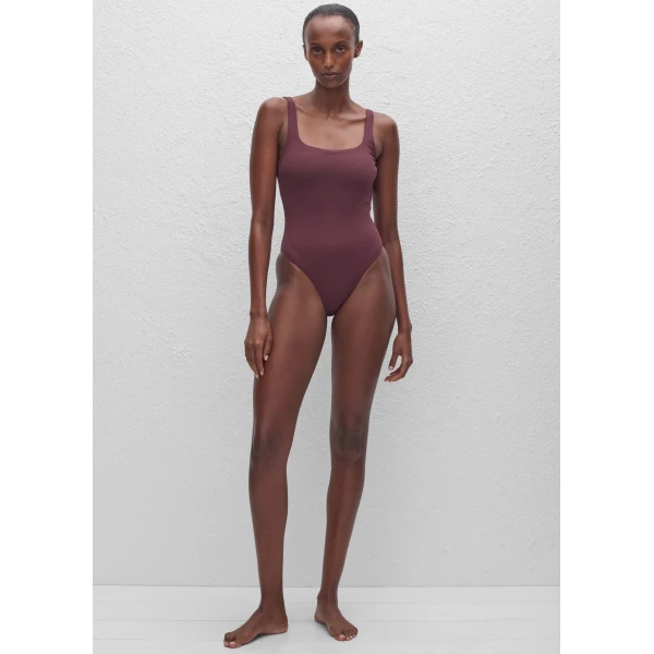 The Frankie Shop Nineties Maillot - Aubergine Crinkle - Oversized Minimalist Bikini in Purple - Shop at Luxury Shoes 