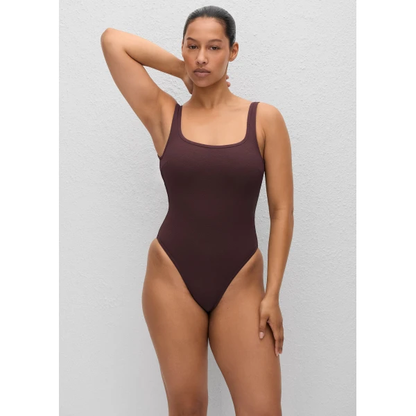 The Frankie Shop Nineties Maillot - Aubergine Crinkle - Oversized Minimalist Bikini in Purple - Shop at Luxury Shoes 