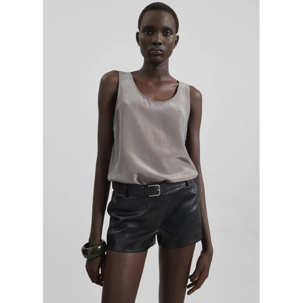 The Frankie Shop Nivee Lustrous Boxy Tank - Dark Taupe - Oversized Minimalist Tops in Beige - Shop at Luxury Shoes 