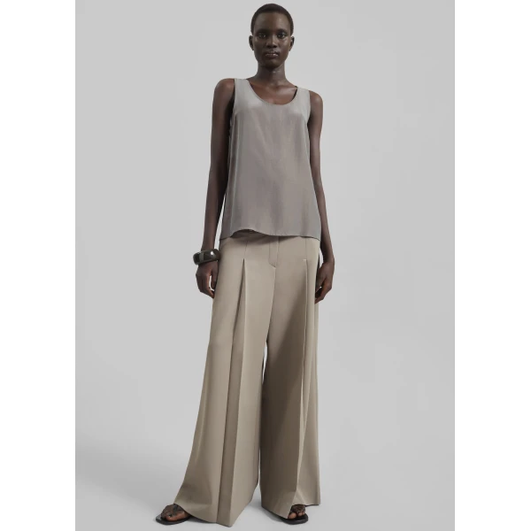 The Frankie Shop Nivee Lustrous Boxy Tank - Dark Taupe - Oversized Minimalist Tops in Beige - Shop at Luxury Shoes 