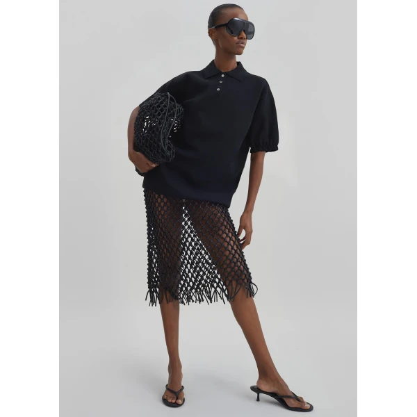 The Frankie Shop Nola Knit Polo Top - Black - Oversized Minimalist Tops in Black - Shop at Luxury Shoes 