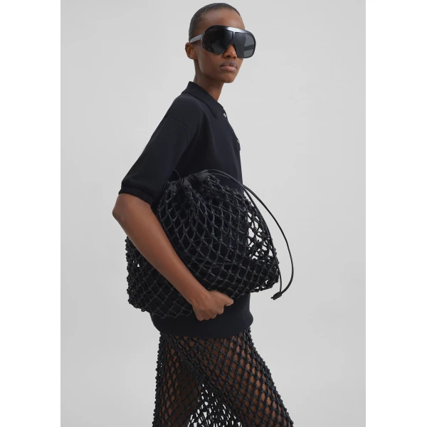 The Frankie Shop Nola Knit Polo Top - Black - Oversized Minimalist Tops in Black - Shop at Luxury Shoes 