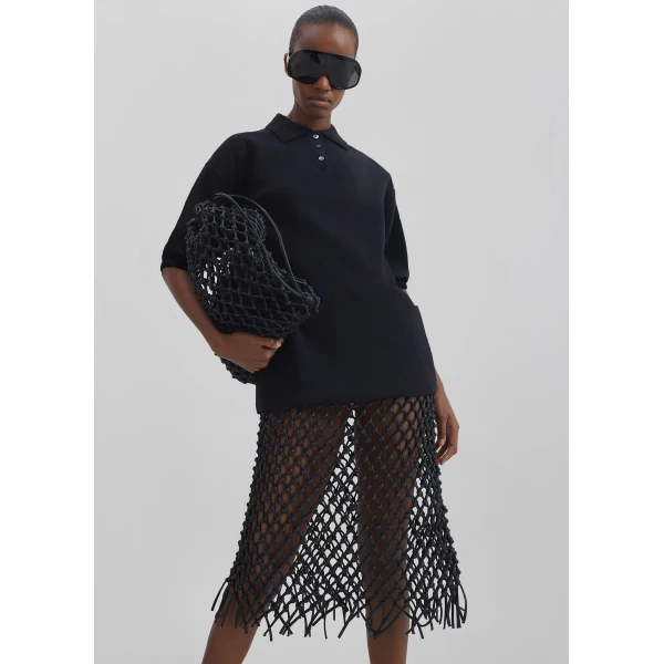 The Frankie Shop Nola Knit Polo Top - Black - Oversized Minimalist Tops in Black - Shop at Luxury Shoes 