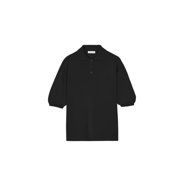 The Frankie Shop Nola Knit Polo Top - Black - Oversized Minimalist Tops in Black - Shop at Luxury Shoes 