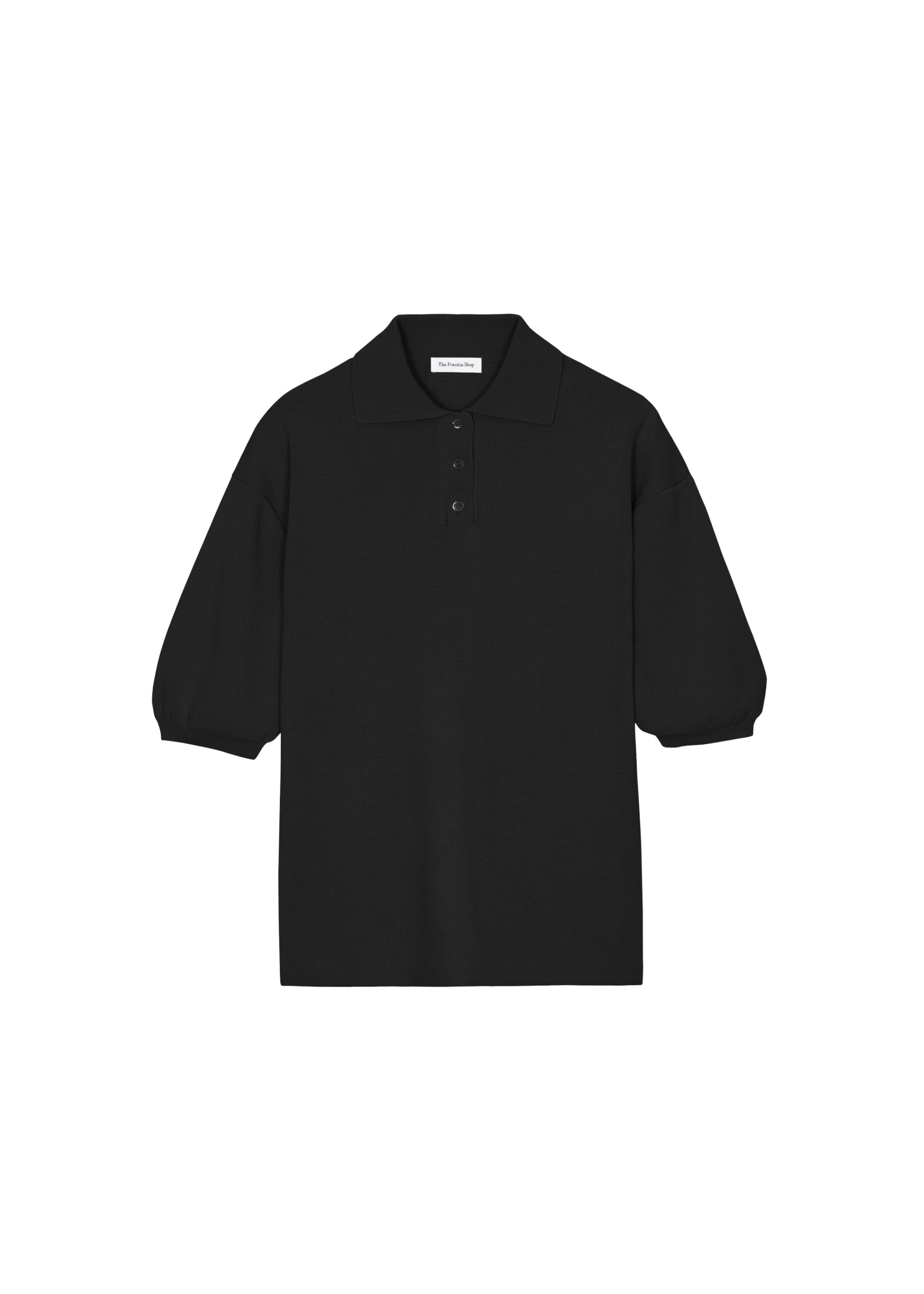 The Frankie Shop Nola Knit Polo Top - Black - Oversized Minimalist Tops in Black - Shop at Luxury Shoes 