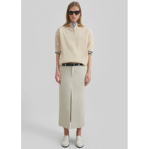 The Frankie Shop Nola Knit Polo Top - Cream - Oversized Minimalist Tops in Ivory - Shop at Luxury Shoes 