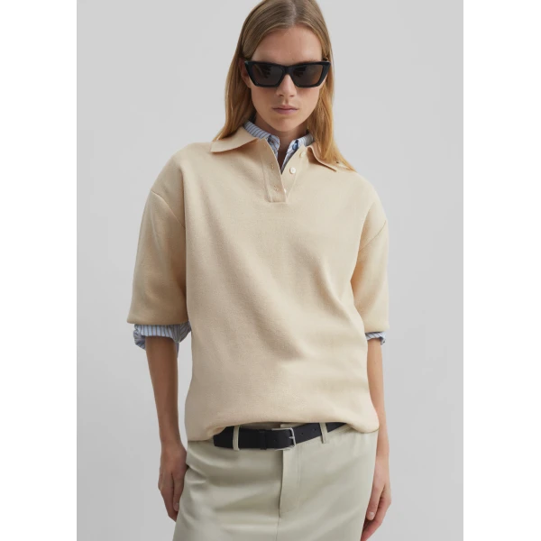 The Frankie Shop Nola Knit Polo Top - Cream - Oversized Minimalist Tops in Ivory - Shop at Luxury Shoes 