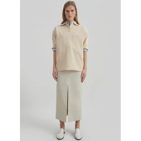 The Frankie Shop Nola Knit Polo Top - Cream - Oversized Minimalist Tops in Ivory - Shop at Luxury Shoes 