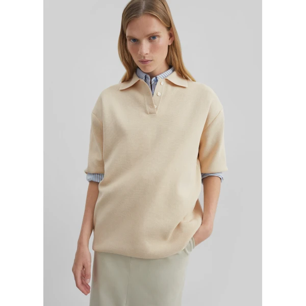 The Frankie Shop Nola Knit Polo Top - Cream - Oversized Minimalist Tops in Ivory - Shop at Luxury Shoes 