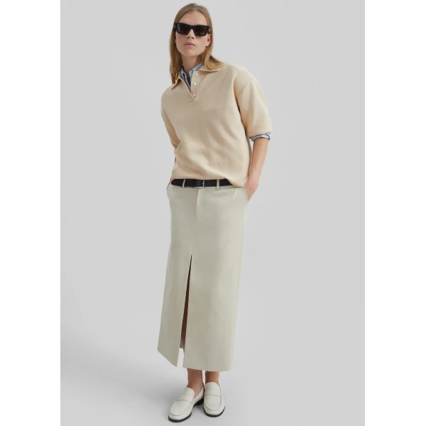 The Frankie Shop Nola Knit Polo Top - Cream - Oversized Minimalist Tops in Ivory - Shop at Luxury Shoes 