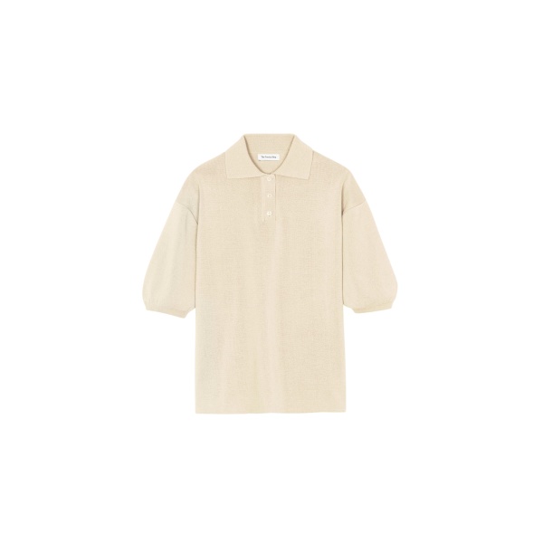 The Frankie Shop Nola Knit Polo Top - Cream - Oversized Minimalist Tops in Ivory - Shop at Luxury Shoes 