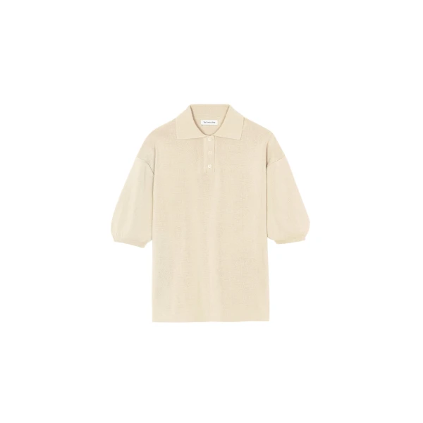 The Frankie Shop Nola Knit Polo Top - Cream - Oversized Minimalist Tops in Ivory - Shop at Luxury Shoes 