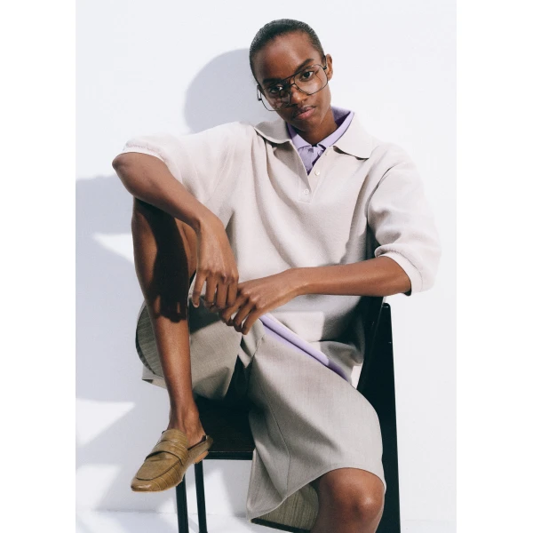 The Frankie Shop Nola Knit Polo Top - Slate Grey - Oversized Minimalist Tops in Grey - Shop at Luxury Shoes 