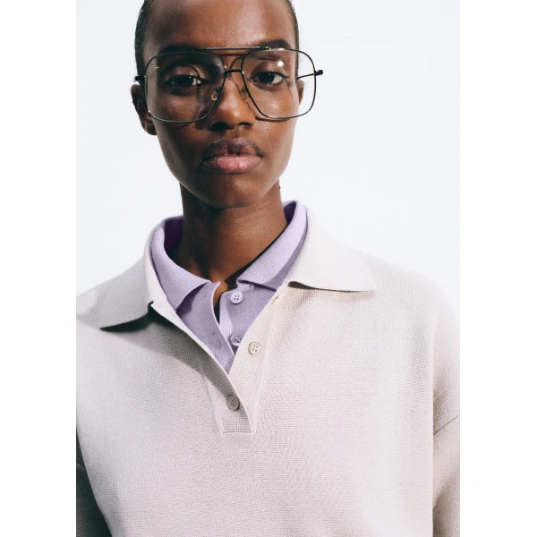 The Frankie Shop Nola Knit Polo Top - Slate Grey - Oversized Minimalist Tops in Grey - Shop at Luxury Shoes 