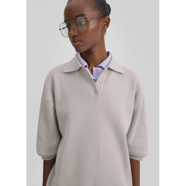 The Frankie Shop Nola Knit Polo Top - Slate Grey - Oversized Minimalist Tops in Grey - Shop at Luxury Shoes 