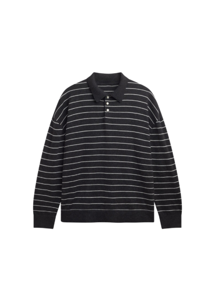 The Frankie Shop Nolma Knit Polo Sweater - Grey/White Stripe - Oversized Minimalist Knitwear in Multicolour - Shop at Luxury Shoes 