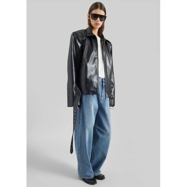 The Frankie Shop Norbury Faux Leather Jacket - Black - Oversized Minimalist Jackets in Black - Shop at Luxury Shoes 