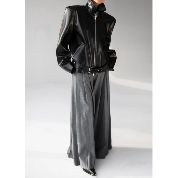 The Frankie Shop Norbury Faux Leather Jacket - Black - Oversized Minimalist Jackets in Black - Shop at Luxury Shoes 
