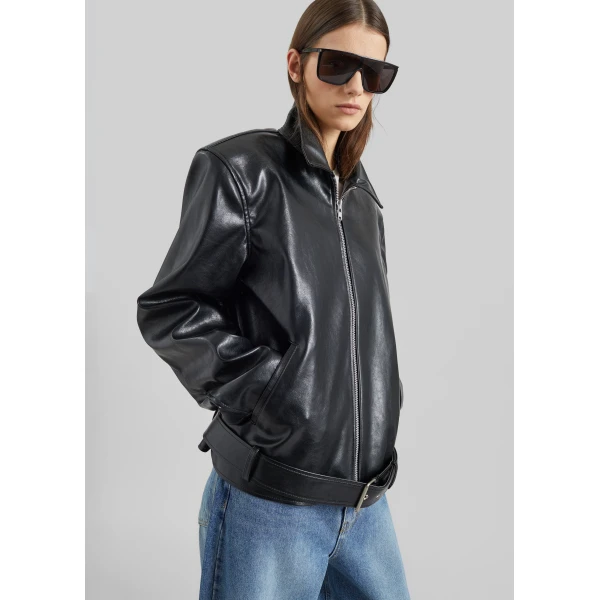 The Frankie Shop Norbury Faux Leather Jacket - Black - Oversized Minimalist Jackets in Black - Shop at Luxury Shoes 