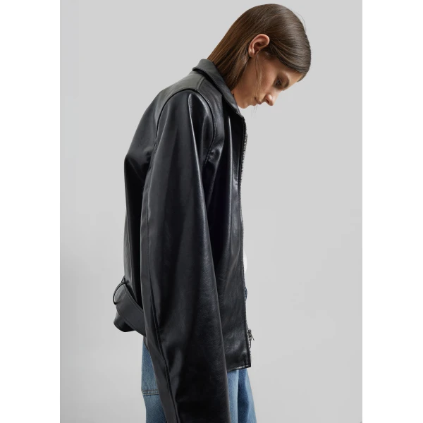 The Frankie Shop Norbury Faux Leather Jacket - Black - Oversized Minimalist Jackets in Black - Shop at Luxury Shoes 