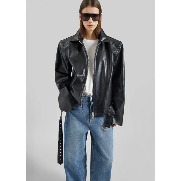 The Frankie Shop Norbury Faux Leather Jacket - Black - Oversized Minimalist Jackets in Black - Shop at Luxury Shoes 