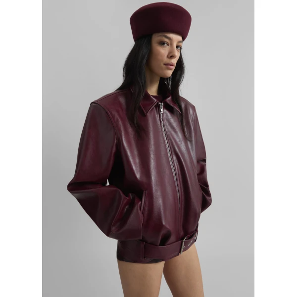The Frankie Shop Norbury Faux Leather Jacket - Burgundy - Oversized Minimalist Jackets in Red - Shop at Luxury Shoes 