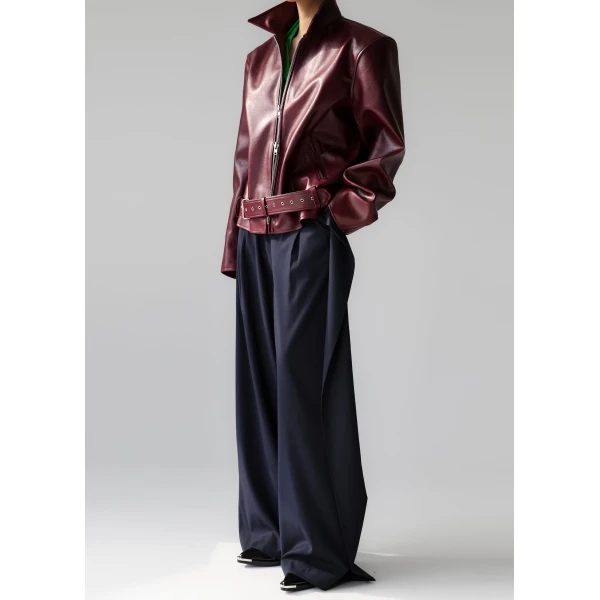 The Frankie Shop Norbury Faux Leather Jacket - Burgundy - Oversized Minimalist Jackets in Red - Shop at Luxury Shoes 