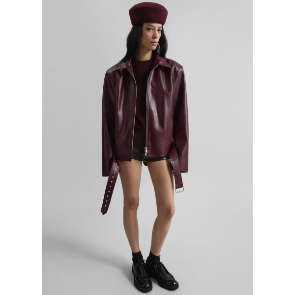 The Frankie Shop Norbury Faux Leather Jacket - Burgundy - Oversized Minimalist Jackets in Red - Shop at Luxury Shoes 