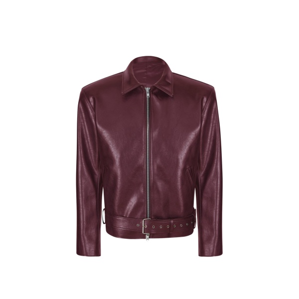 The Frankie Shop Norbury Faux Leather Jacket - Burgundy - Oversized Minimalist Jackets in Red - Shop at Luxury Shoes 