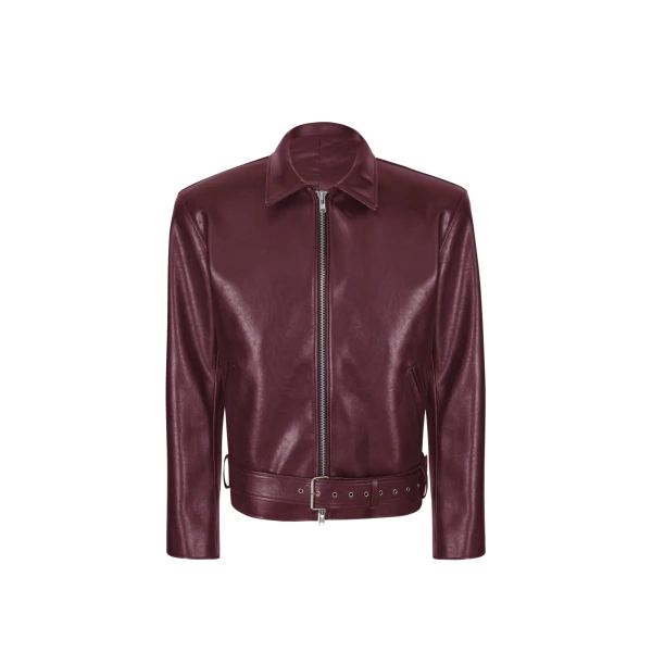 The Frankie Shop Norbury Faux Leather Jacket - Burgundy - Oversized Minimalist Jackets in Red - Shop at Luxury Shoes 