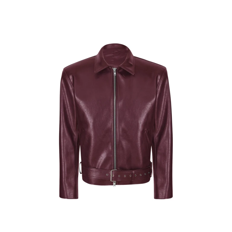 The Frankie Shop Norbury Faux Leather Jacket - Burgundy - Oversized Minimalist Jackets in Red - Shop at Luxury Shoes 