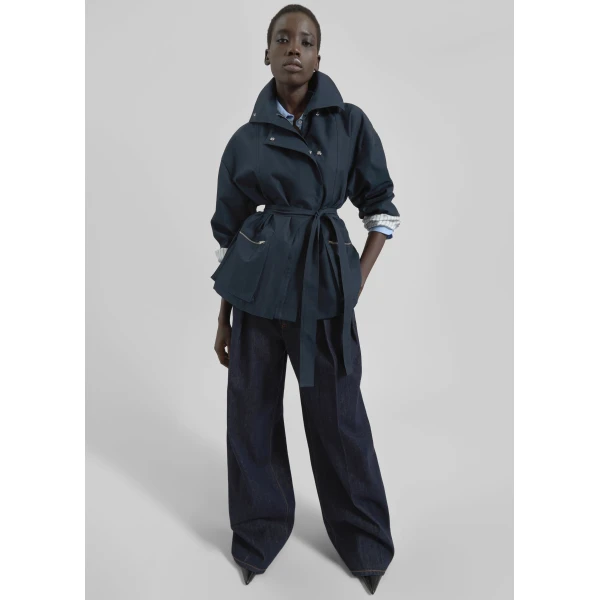 The Frankie Shop Norris Short Trench - Navy - Oversized Minimalist Coats in Blue - Shop at Luxury Shoes 