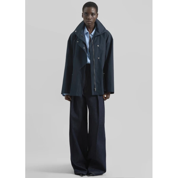 The Frankie Shop Norris Short Trench - Navy - Oversized Minimalist Coats in Blue - Shop at Luxury Shoes 
