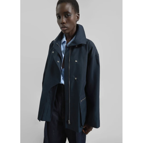 The Frankie Shop Norris Short Trench - Navy - Oversized Minimalist Coats in Blue - Shop at Luxury Shoes 