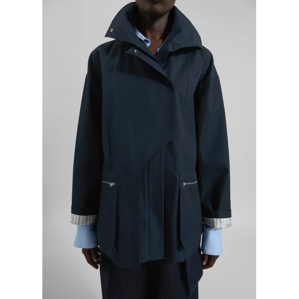 The Frankie Shop Norris Short Trench - Navy - Oversized Minimalist Coats in Blue - Shop at Luxury Shoes 