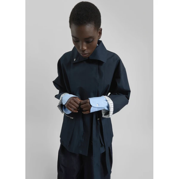 The Frankie Shop Norris Short Trench - Navy - Oversized Minimalist Coats in Blue - Shop at Luxury Shoes 