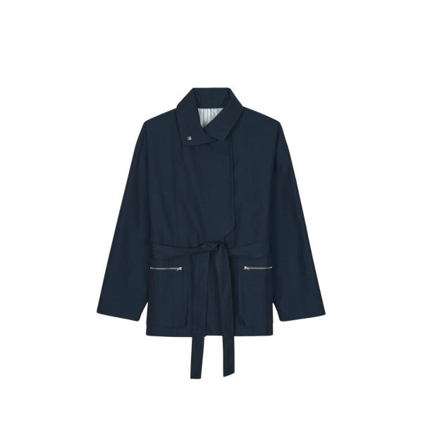 The Frankie Shop Norris Short Trench - Navy - Oversized Minimalist Coats in Blue - Shop at Luxury Shoes 
