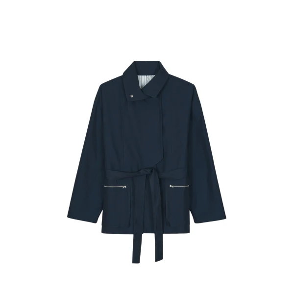 The Frankie Shop Norris Short Trench - Navy - Oversized Minimalist Coats in Blue - Shop at Luxury Shoes 