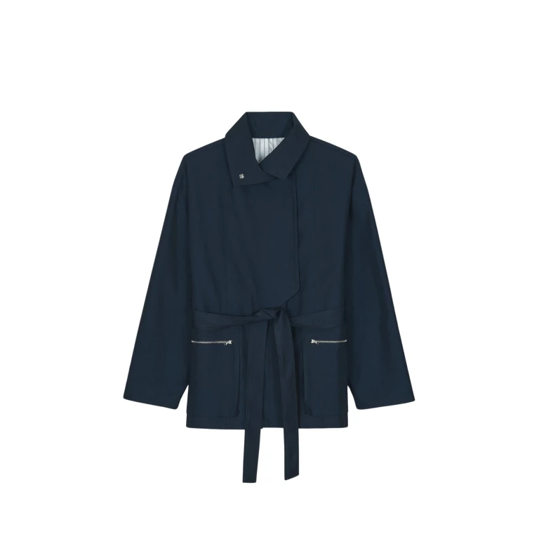 The Frankie Shop Norris Short Trench - Navy - Oversized Minimalist Coats in Blue - Shop at Luxury Shoes 