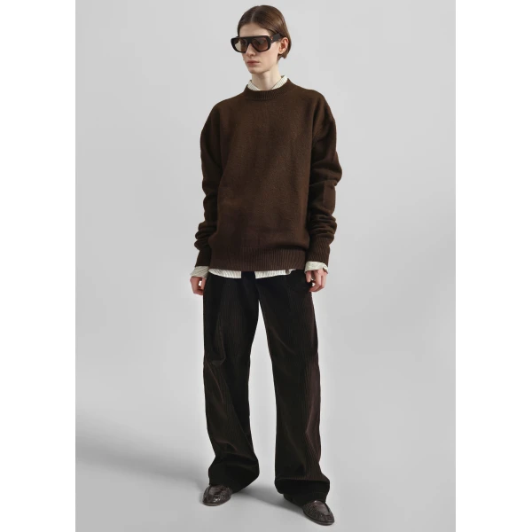The Frankie Shop Norstrand Pleated Corduroy Trousers - Dark Brown - Oversized Minimalist Pants in Beige - Shop at Luxury Shoes 
