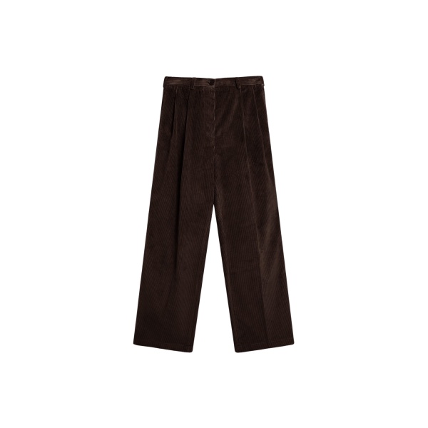 The Frankie Shop Norstrand Pleated Corduroy Trousers - Dark Brown - Oversized Minimalist Pants in Beige - Shop at Luxury Shoes 