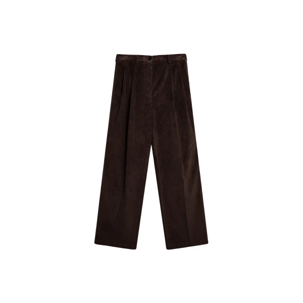 The Frankie Shop Norstrand Pleated Corduroy Trousers - Dark Brown - Oversized Minimalist Pants in Beige - Shop at Luxury Shoes 