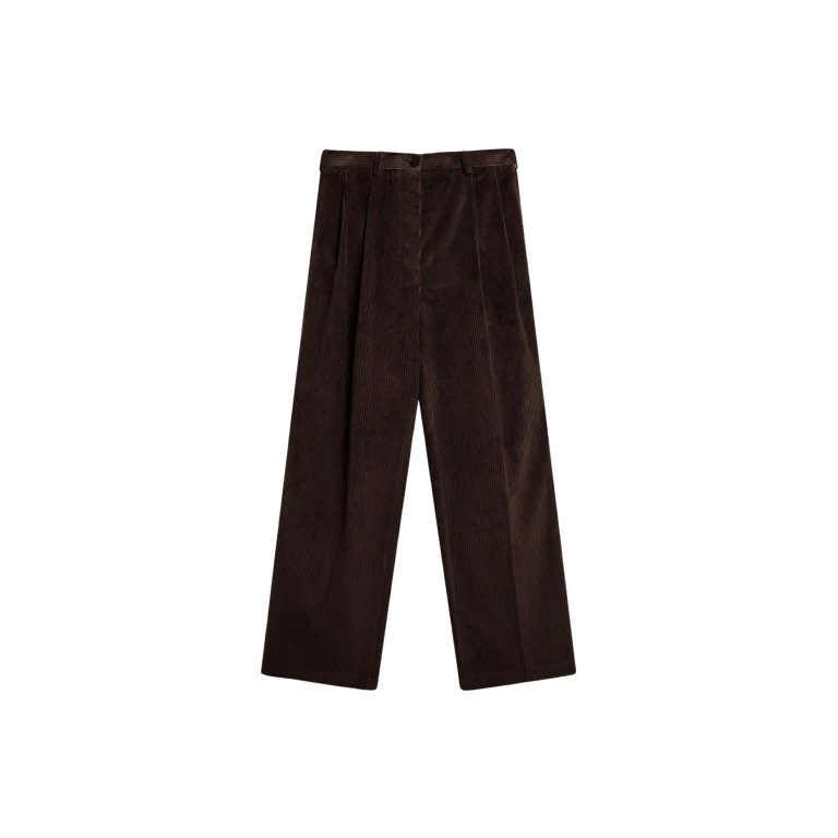 The Frankie Shop Norstrand Pleated Corduroy Trousers - Dark Brown - Oversized Minimalist Pants in Beige - Shop at Luxury Shoes 