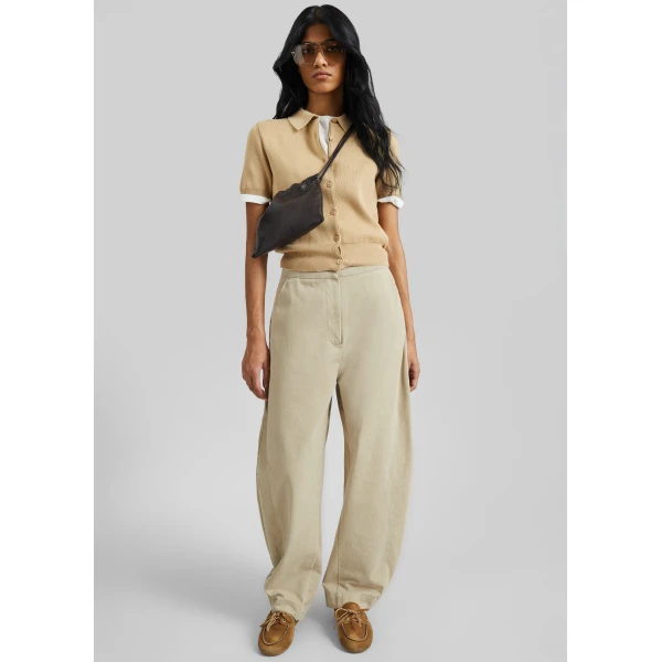The Frankie Shop Noyon Barrel Leg Pants - Beige - Oversized Minimalist Pants in Beige - Shop at Luxury Shoes 